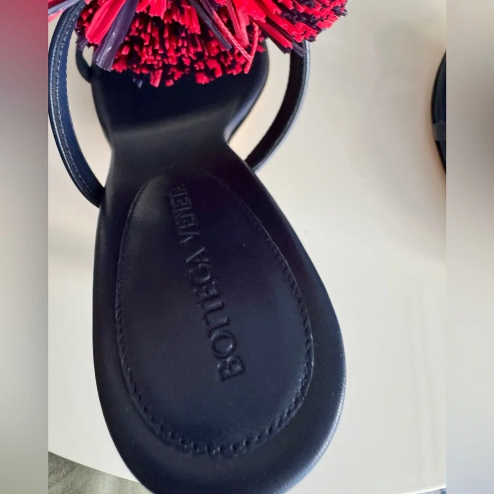 Bottega Veneta *NEW* Leather Navy Blue & Red Pom Pom Shoes- Size 6.5 US - Picture 9 of 11
